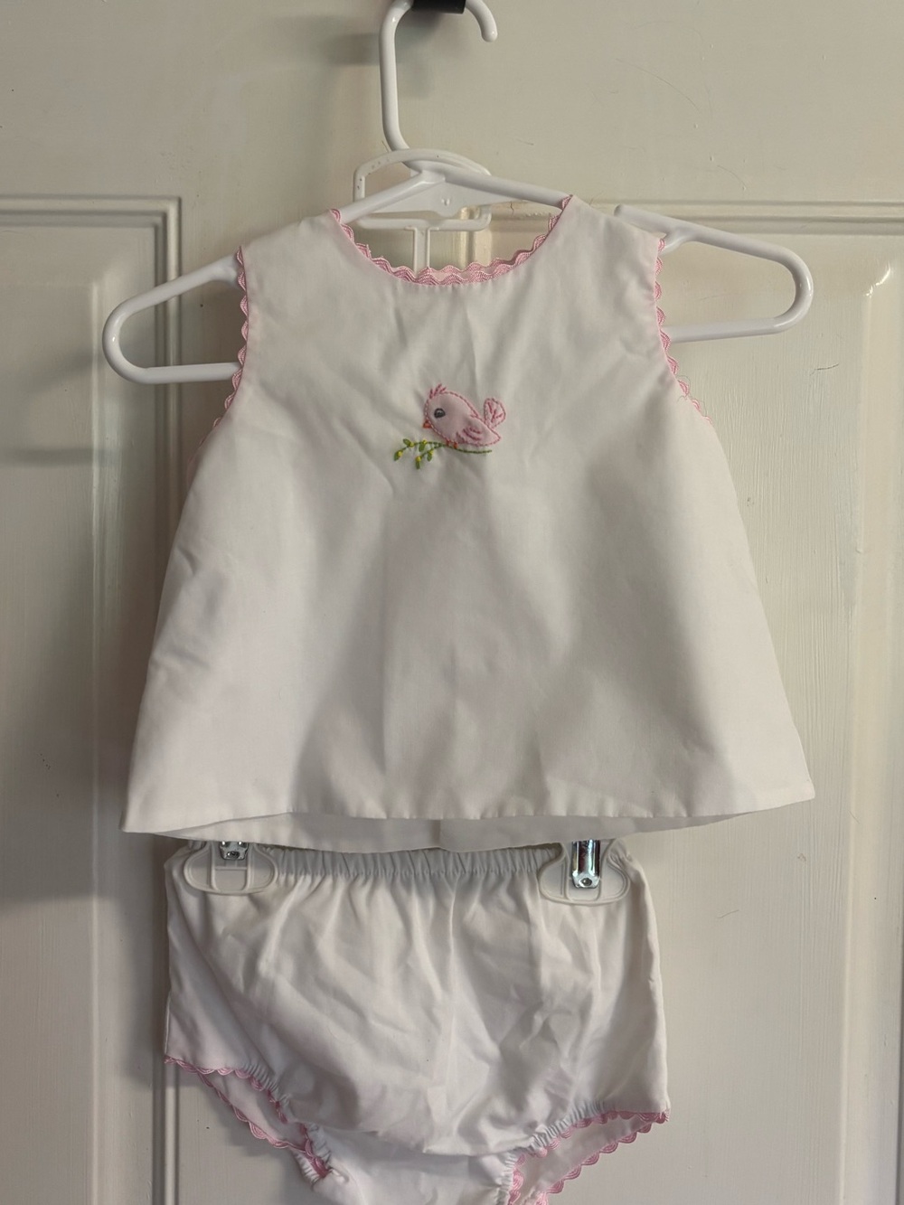 6M Baby Sen (Remember Nguyen) vintage style white/pink sleeveless diaper set EUC